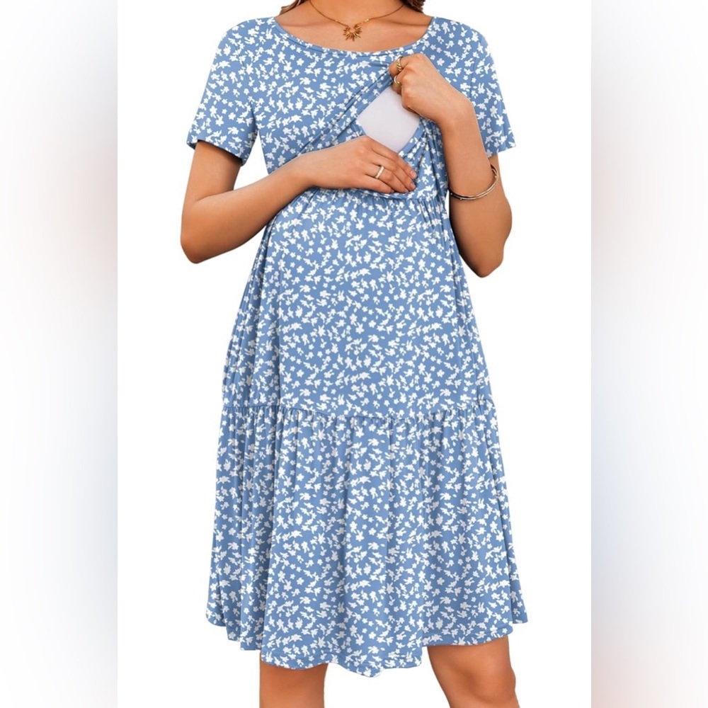 Blue Floral Midi Dress